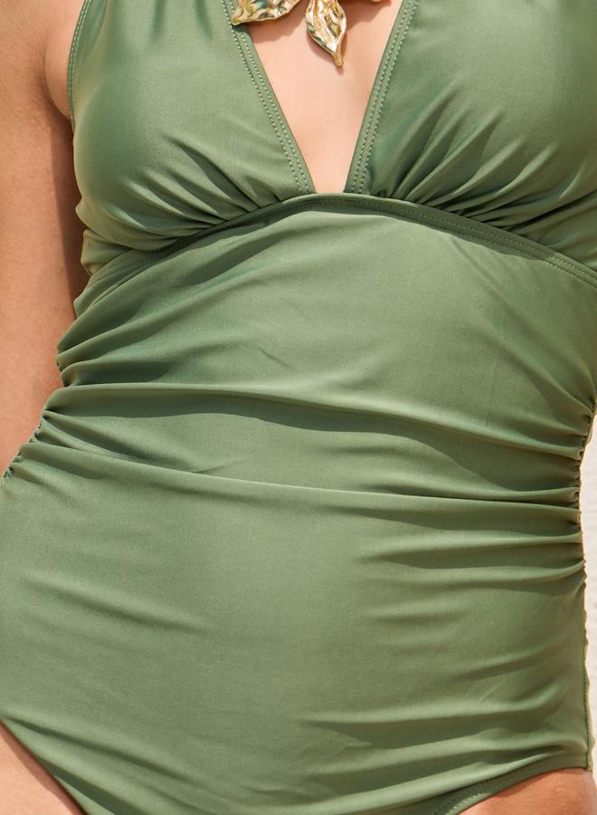 ستايلي بدلة سباحة بياقة هولتر عميقة وتفاصيل مزمومة من الأمام - Image 4