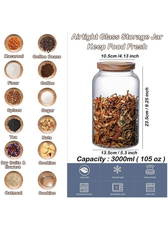 Airtight Glass Storage Jar with Acacia Wood Air-tight Lid,3 Pack Borosilicate Glass Kitchen Canisters 3000ml  - Image 2