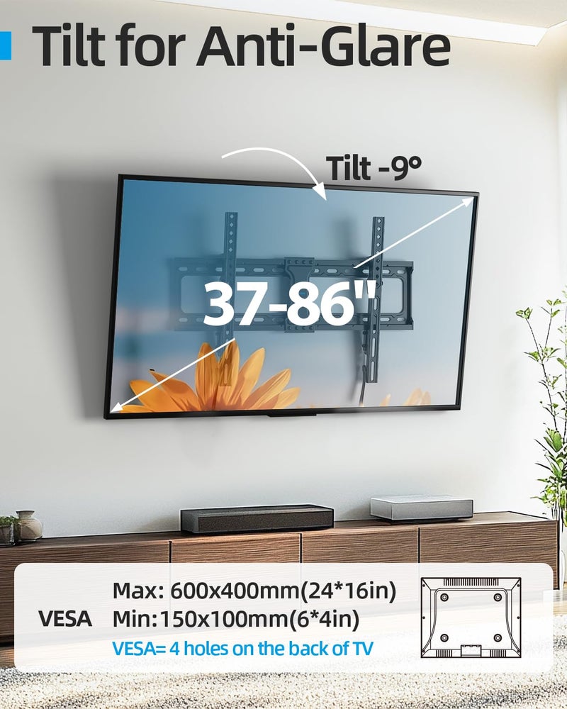 USX STAR Tilt TV Wall Mount Fits 16-24" Studs, Holds 37-86" TVs up to 132 lbs, Max VESA 600x400mm - By USX STAR - Image 3