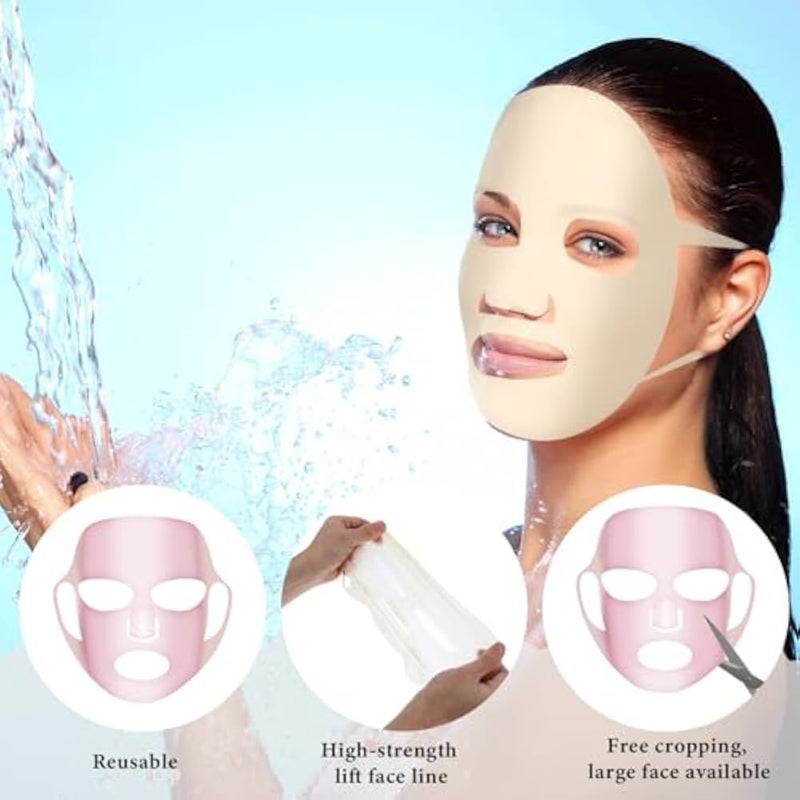 COMNICO 2 Sheets Silicone Face Mask Cover, Reusable Anti-Wrinkle Face Mask Holder Moisturizing 3D Facial Mask Cover Prevent Evaporation Falling Skincare Beauty Spa(Gold + Pink) - Image 3