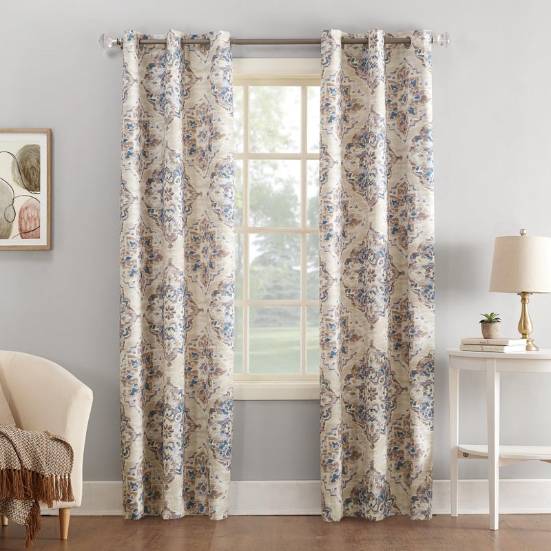Sun Zero Regina Floral Watercolor Energy Efficient Grommet Curtain Panel, 40" x 95", Linen - Image 1