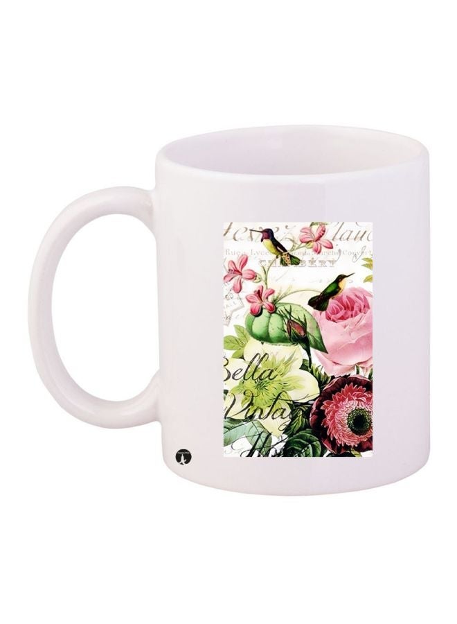 RYN Floral Printed Coffee Mug White/Pink/Green 11ounce