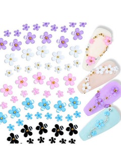 CESUSME 3D Colorful Flower Nail Charms White Pink Blue Purple Black Flowers Acrylic Nail Charms With Metal Golden Round Beads For Nail Art Diy Accessories  - Image 4