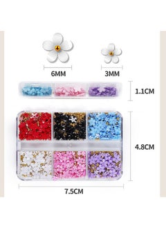 CESUSME 3D Colorful Flower Nail Charms White Pink Blue Purple Black Flowers Acrylic Nail Charms With Metal Golden Round Beads For Nail Art Diy Accessories  - Image 2