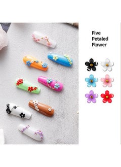 CESUSME 3D Colorful Flower Nail Charms White Pink Blue Purple Black Flowers Acrylic Nail Charms With Metal Golden Round Beads For Nail Art Diy Accessories  - Image 3