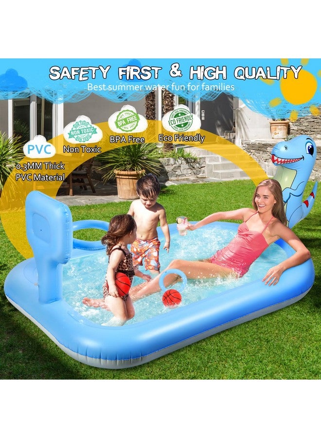 ANSEE Splash Pad Sprinklers For Kids, 3 In 1 Inflatable Kiddie Pool Play Center Including Basketball Game And Ring Toss Game, 63Inch Dinosaur Design Indoor Outdoor Water Play Mat For Toddlers 3-5 Boys Girls - Image 3