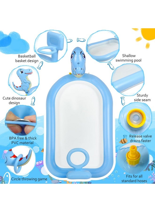 ANSEE Splash Pad Sprinklers For Kids, 3 In 1 Inflatable Kiddie Pool Play Center Including Basketball Game And Ring Toss Game, 63Inch Dinosaur Design Indoor Outdoor Water Play Mat For Toddlers 3-5 Boys Girls - Image 4