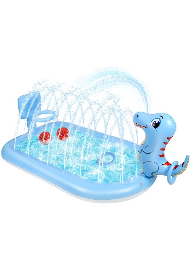 ANSEE Splash Pad Sprinklers For Kids, 3 In 1 Inflatable Kiddie Pool Play Center Including Basketball Game And Ring Toss Game, 63Inch Dinosaur Design Indoor Outdoor Water Play Mat For Toddlers 3-5 Boys Girls - Image 1