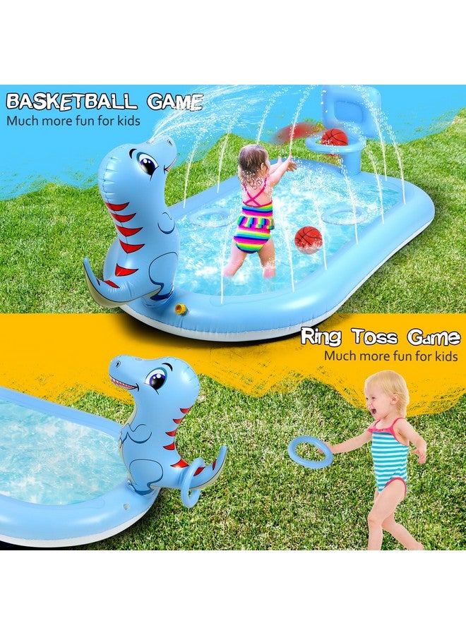 ANSEE Splash Pad Sprinklers For Kids, 3 In 1 Inflatable Kiddie Pool Play Center Including Basketball Game And Ring Toss Game, 63Inch Dinosaur Design Indoor Outdoor Water Play Mat For Toddlers 3-5 Boys Girls - Image 2