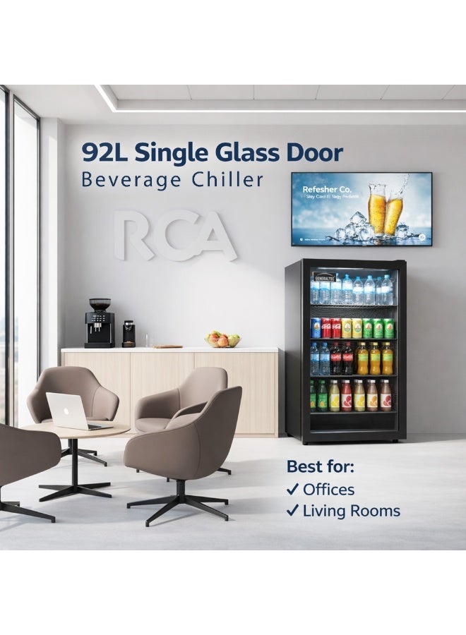 Generaltec Chiller 92L Single Glass Door Refrigerator | Generaltec 92 Liters Beverage Chiller with 4 Adjustable Shelves, LED Light, Black Finish, Model GCH140LB 92 L 198 W GCH140LB Black - Image 5