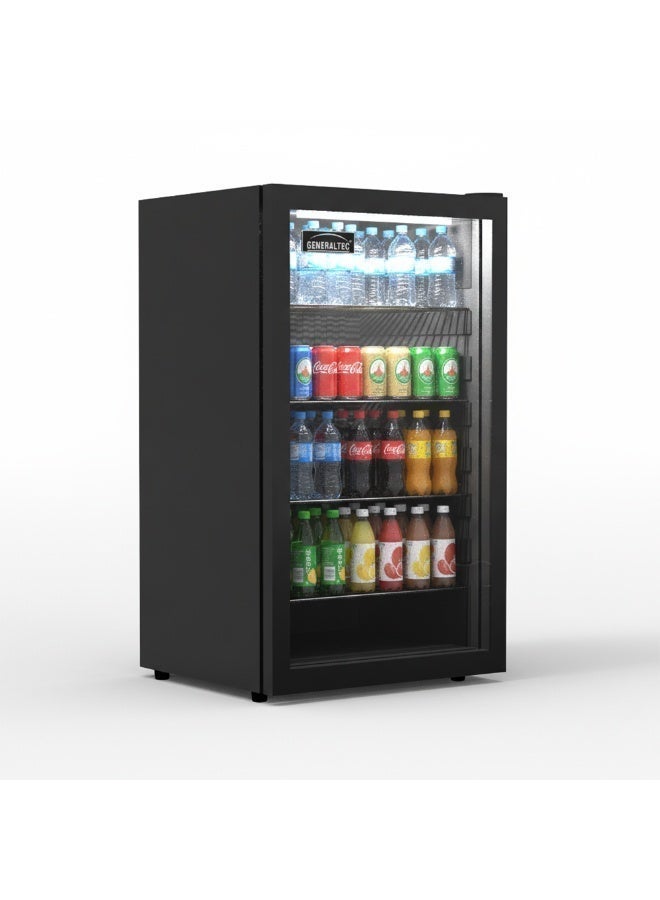 Generaltec Chiller 92L Single Glass Door Refrigerator | Generaltec 92 Liters Beverage Chiller with 4 Adjustable Shelves, LED Light, Black Finish, Model GCH140LB 92 L 198 W GCH140LB Black - Image 1