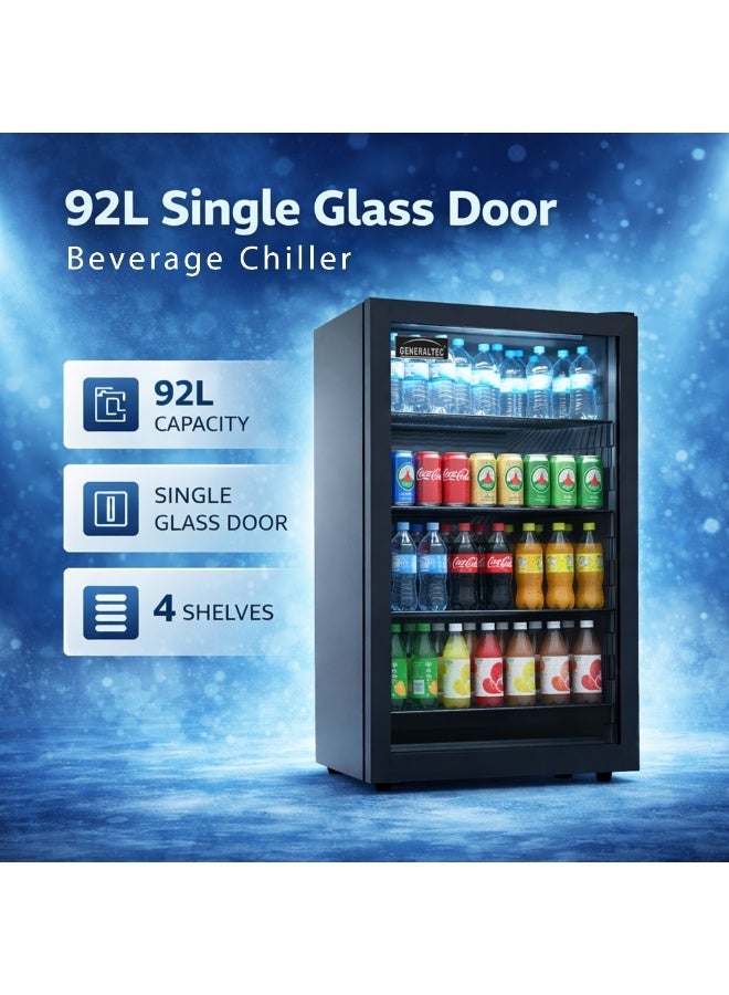 Generaltec Chiller 92L Single Glass Door Refrigerator | Generaltec 92 Liters Beverage Chiller with 4 Adjustable Shelves, LED Light, Black Finish, Model GCH140LB 92 L 198 W GCH140LB Black - Image 4
