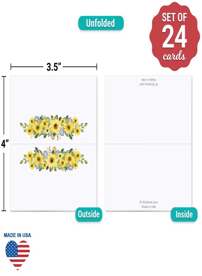 321 دن بطاقات أماكن جلوس بتصميم زهرة عباد الشمس من 321Done، صنع في الولايات المتحدة الأمريكية - بطاقات صغيرة فارغة مقاس 3.5 × 2 بوصة لوضع الأسماء على طاولة الطعام، مناسبة لحفلات العشاء، حفلات الزفاف، بوفيهات، أو حتى خيام الطعام، بتصميم ريفي مزهر على خلفية بيضاء - مجموعة من 24 بطاقة - Image 4