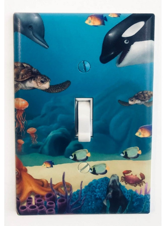 Create-A-Mural Ocean Underwater Dolphin Whale Sea Turtle Kids Light Switch Cover Plate Decorative Nursery Teen Toddler Room Decor Bedroom Bathroom Playroom (Ocean 1) - Image 1
