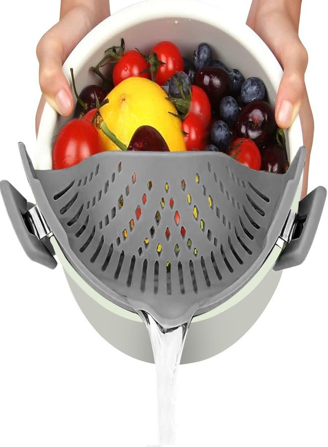 PERWIN Clip On Strainer, Silicone Food Strainer Hands-Free Pan Strainer，Heat Resistant Silicone， Easily Drain Food， Kitchen Gadgets, Space Saving，Noodle, Food, Gifts for Women, Gray (grey) - Image 1