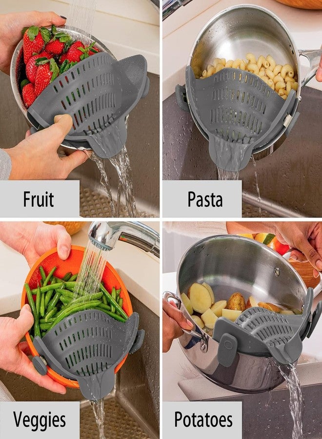 PERWIN Clip On Strainer, Silicone Food Strainer Hands-Free Pan Strainer，Heat Resistant Silicone， Easily Drain Food， Kitchen Gadgets, Space Saving，Noodle, Food, Gifts for Women, Gray (grey) - Image 4