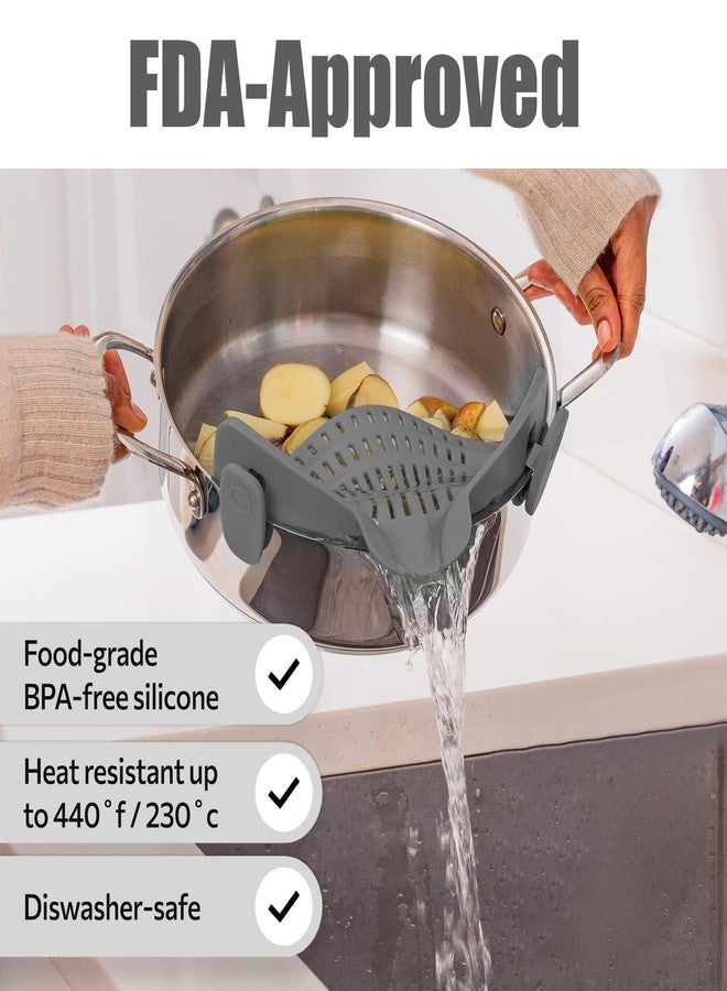 PERWIN Clip On Strainer, Silicone Food Strainer Hands-Free Pan Strainer，Heat Resistant Silicone， Easily Drain Food， Kitchen Gadgets, Space Saving，Noodle, Food, Gifts for Women, Gray (grey) - Image 2