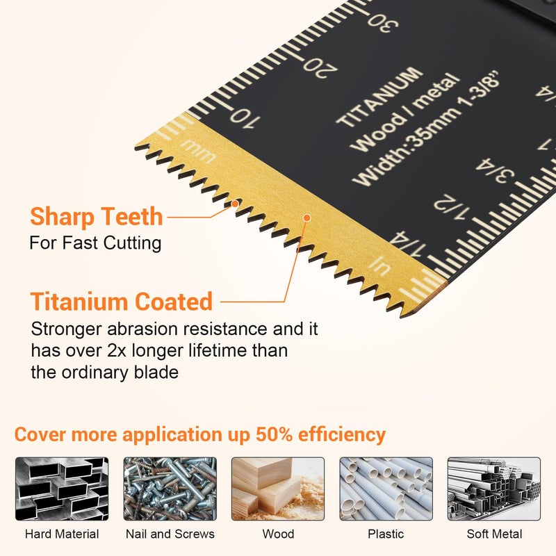 PECHAM Oscillating Saw Blades, PECHAM 64PCS Professional Universal Titanium Multitool Blades for Wood Plastics Metal Quick Release Multi Tool Kits Fit Rockwell Ridgid Ryobi Milwaukee Chicago Craftsman - Image 2