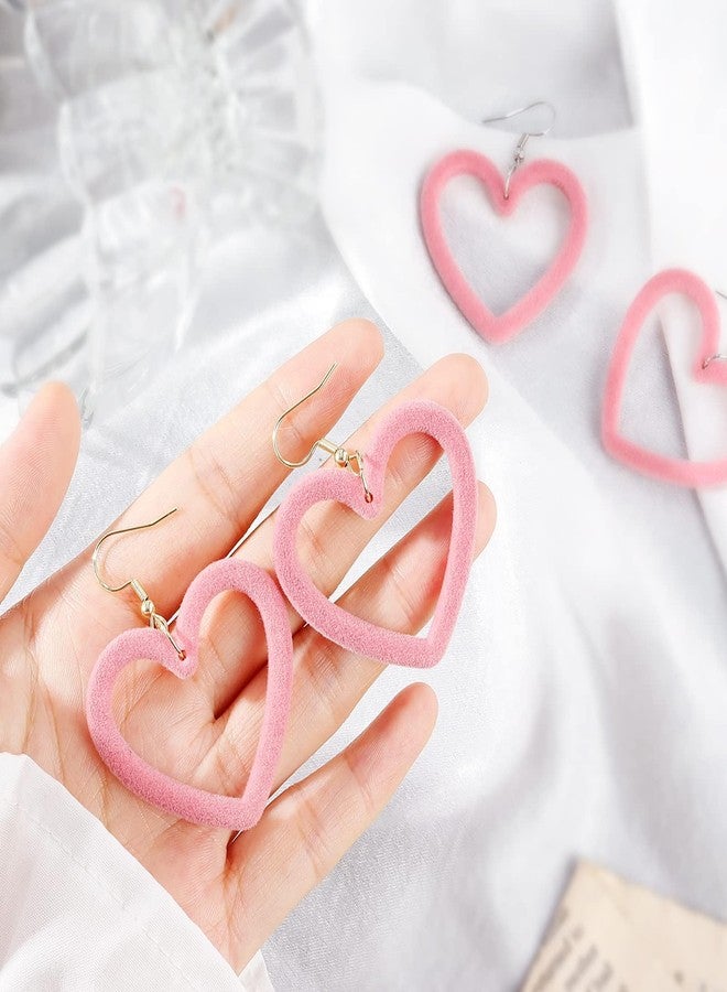 YANCHUN Pink Heart Earrings Valentines Earrings for Women Trendy Velvet Dangle Heart Jewelry Valentines Day Gifts Outfits Fashion Accessories - Image 5