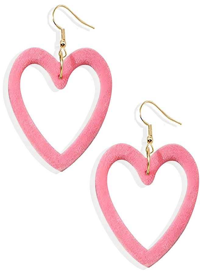 YANCHUN Pink Heart Earrings Valentines Earrings for Women Trendy Velvet Dangle Heart Jewelry Valentines Day Gifts Outfits Fashion Accessories - Image 1