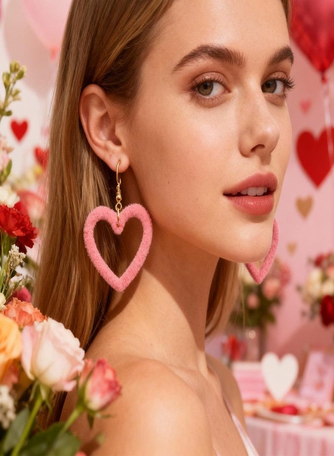 YANCHUN Pink Heart Earrings Valentines Earrings for Women Trendy Velvet Dangle Heart Jewelry Valentines Day Gifts Outfits Fashion Accessories - Image 3