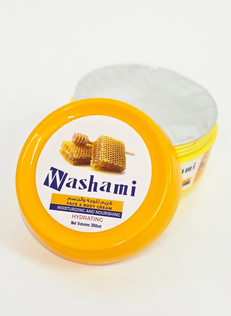 واشامي كريم مرطب للوجه والجسم بالعسل – مغذي، مرطب، مرطبات طبيعية 100%، 380 جم - Image 2