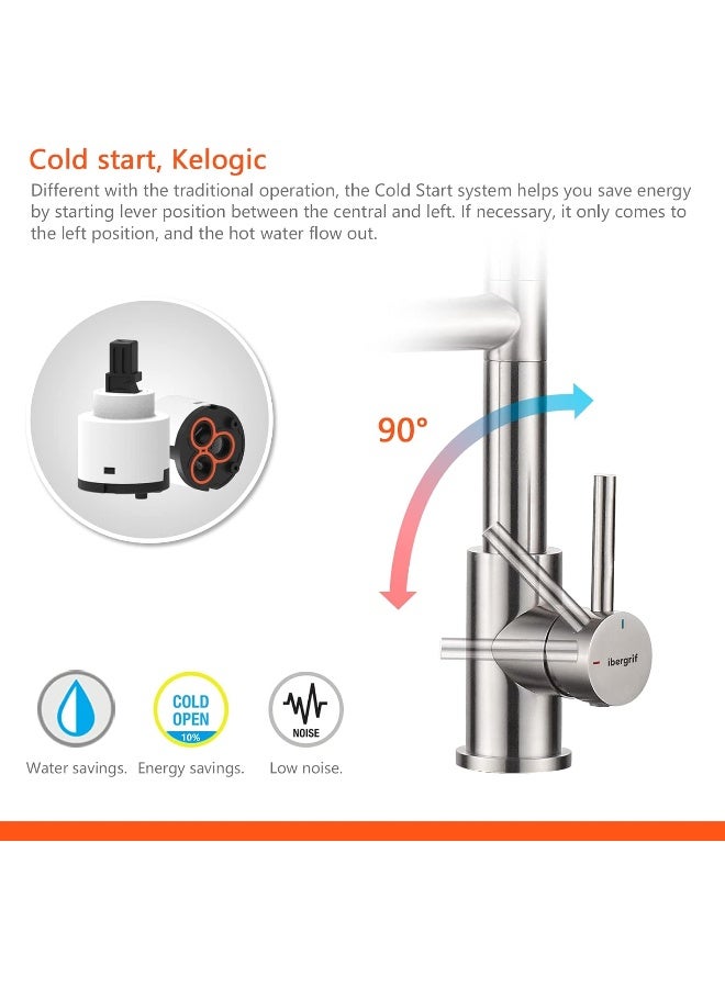 Ibergrif Ibergrif Spring Kitchen Sink Taps Mixer with Pull Out Spray, High Arc 360Â° Swivel, Single Lever Single Hole Dual Sprayers, Brushed Nickel Stainless Steel M22144A  - Image 4