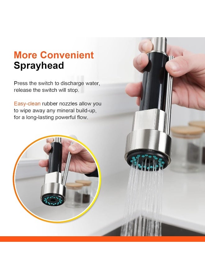 Ibergrif Ibergrif Spring Kitchen Sink Taps Mixer with Pull Out Spray, High Arc 360Â° Swivel, Single Lever Single Hole Dual Sprayers, Brushed Nickel Stainless Steel M22144A  - Image 3