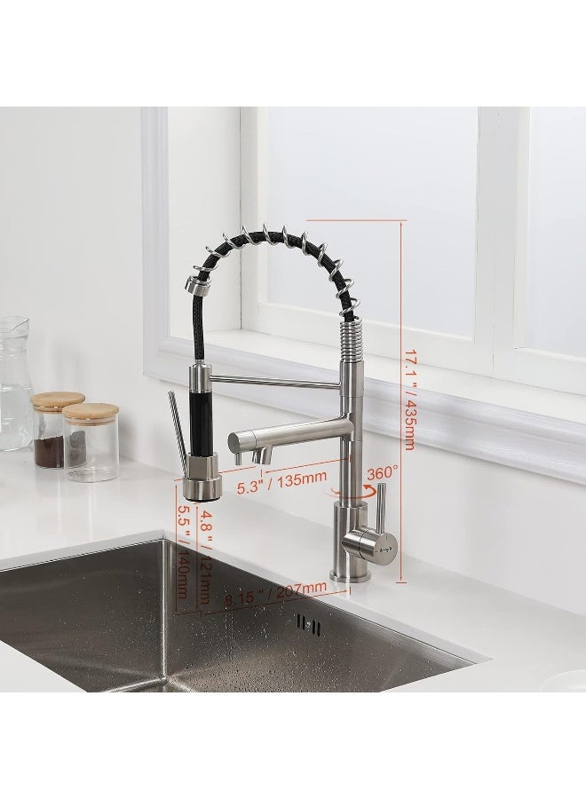 Ibergrif Ibergrif Spring Kitchen Sink Taps Mixer with Pull Out Spray, High Arc 360Â° Swivel, Single Lever Single Hole Dual Sprayers, Brushed Nickel Stainless Steel M22144A  - Image 2
