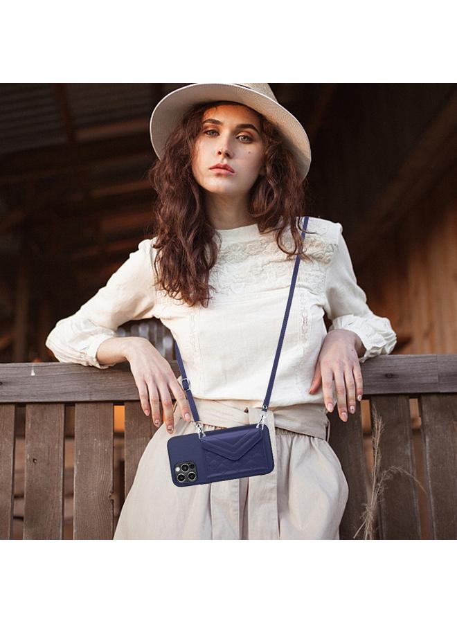 Zaboon Case For iPhone 12 Pro Max Rhombic Texture Card Bag RFID Phone Case with Long Lanyard - Image 2