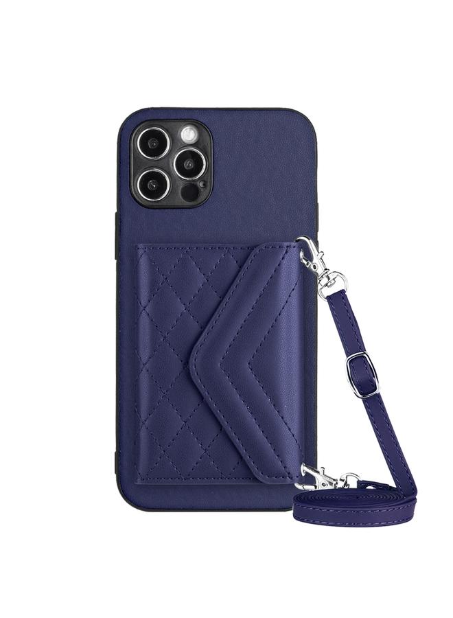 Zaboon Case For iPhone 12 Pro Max Rhombic Texture Card Bag RFID Phone Case with Long Lanyard - Image 1