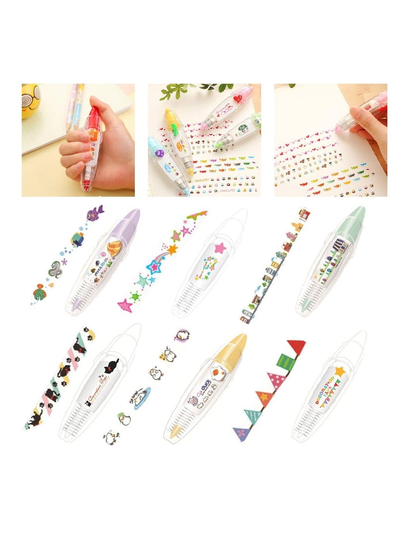 Generic DIY Cute Animals Press Type Decorative Pen, 6PCS 2024 New Creative Cartoon Pattern Lace Correction Tape, Mini Cute Markers, for Card Postcard Notebook Decorative Tape Pen  - Image 1