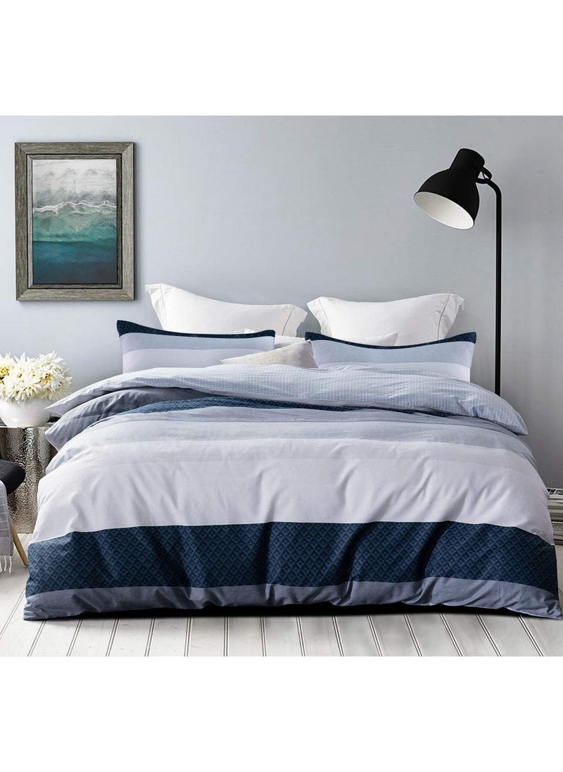 SLEEPBELLA SLEEPBELLA Comforter Queen Size 600 Thread Count Cotton White and Navy Striped Patchwork Reversible Pattern Reversible Blue Comforter SetDown Alternative Bedding Set 3Pcs Queen Blue Patchwork 