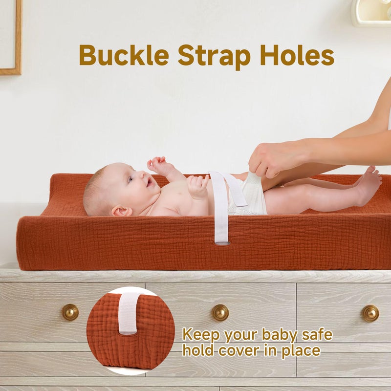 Pro Goleem Muslin Changing Pad Cover for Boys and Girls, Soft Breathable Fitted Cotton Diaper Changing Table Pad Sheets, Neutral, 2 Pack (Brown＆Beige) - Image 5