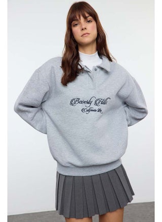 Gray Melange Shirt Collar Embroidered Regular Fit Thick Inside Fleece Knitted Sweatshirt TWOAW24SW00182 - pzsku/Z26039D4D1C7C0A7A4431Z/45/_/1737375953/6282fcc3-69ce-4150-b4bc-5c1a4af57c10