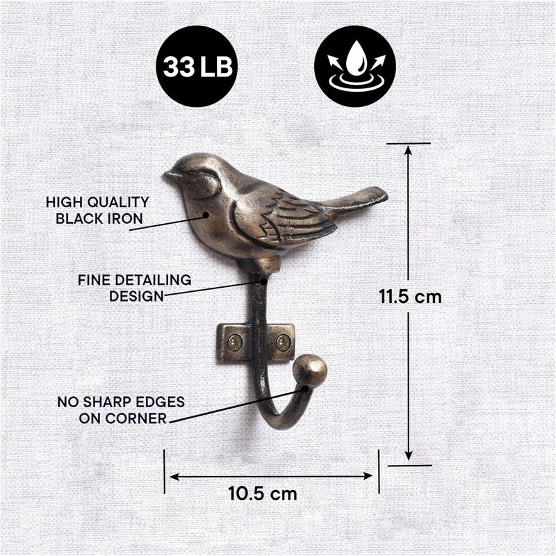 Indian-Shelf IndianShelf Iron Wall Hooks | Heavy Duty, Water Resistant, Reusable | Vintage Bird Coat Hooks | Antique Finish | 30 lbs Capacity - Image 4