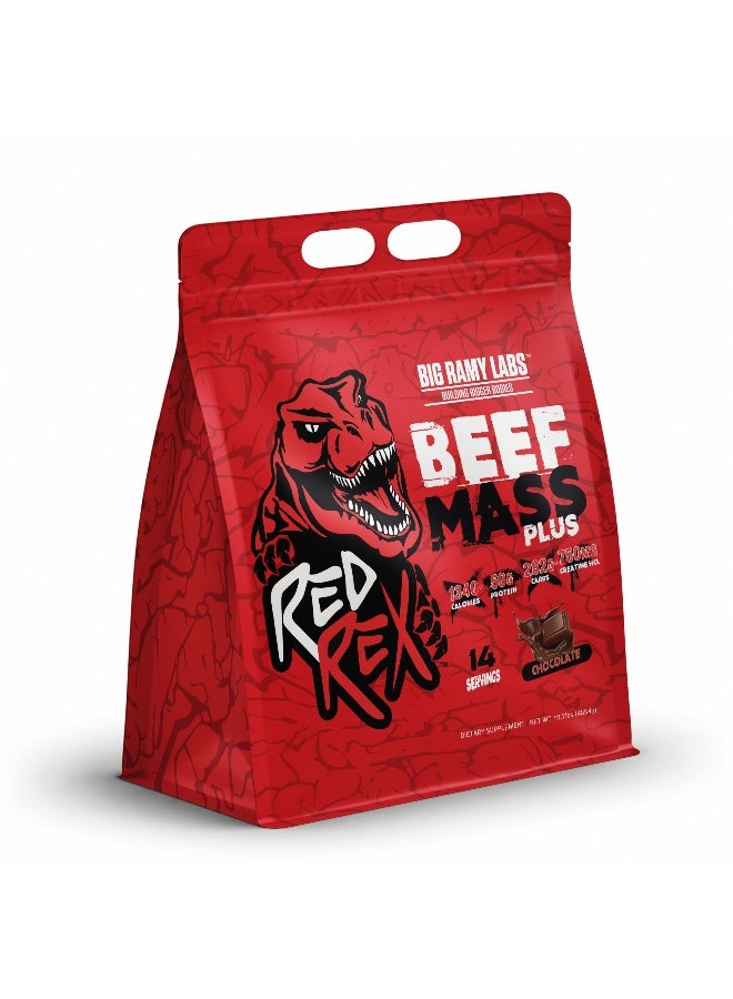 RED REX Beef Mass Plus Gainer Powder - Chocolate Flavor - 10.5lb (4.84kg) - 50 g Protein Per Serving - 14 Servings - for Muscle Growth & Recovery - Image 1