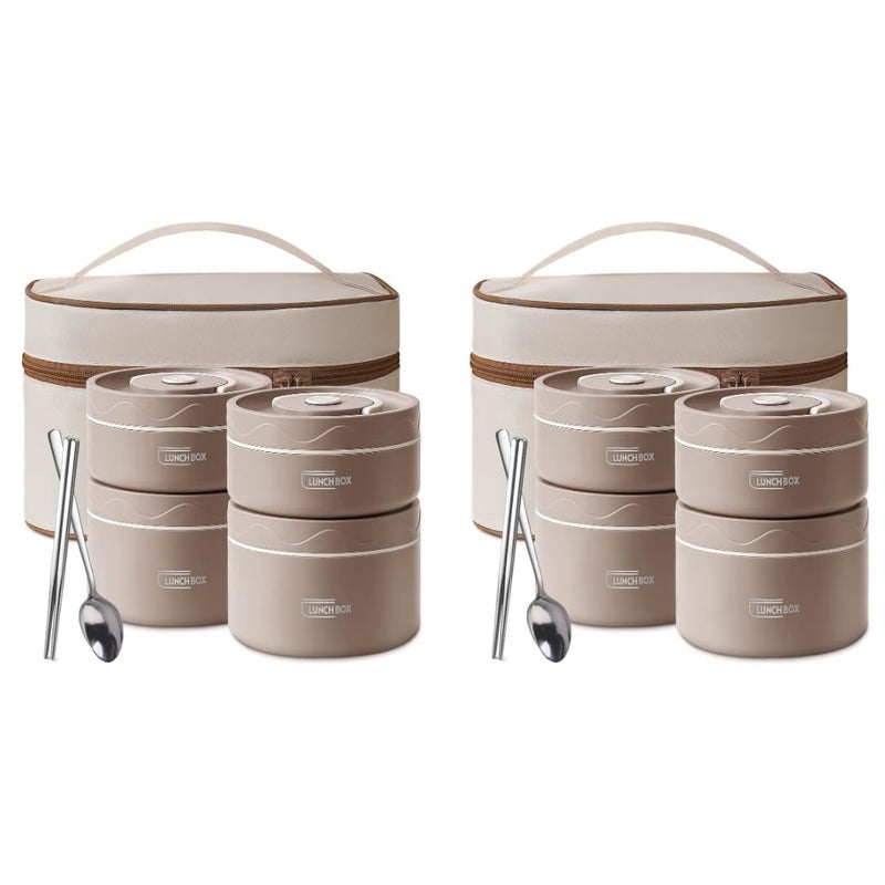 Lellow Lellow 8 Foam Insulated Food Container Set LunchTiffin Box with 2 Bags Cutlery for Student Kids School Office Brown 25 LTR Pack of 2  - Image 1