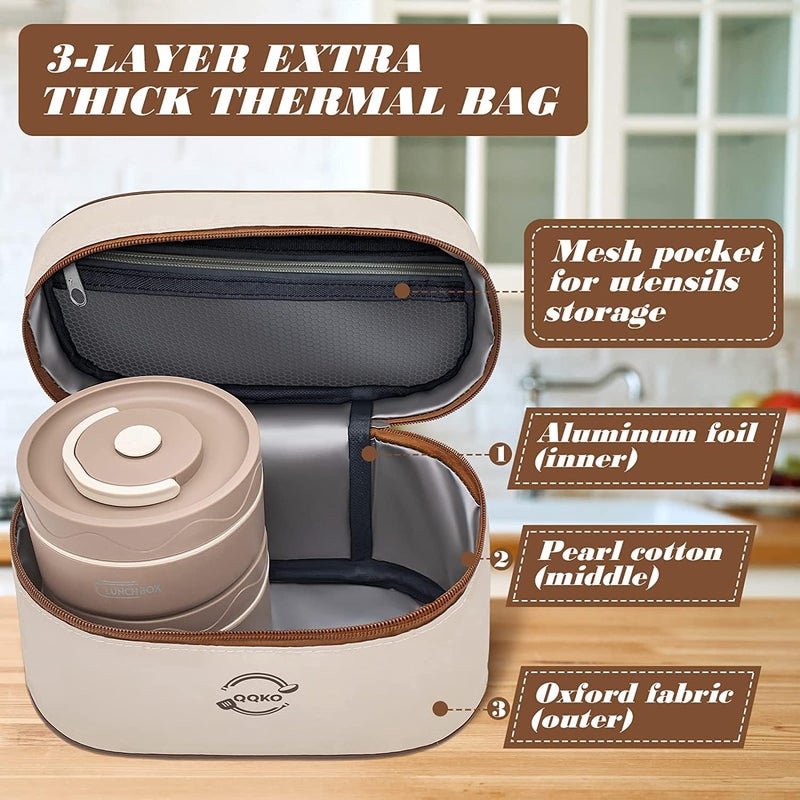 Lellow Lellow 8 Foam Insulated Food Container Set LunchTiffin Box with 2 Bags Cutlery for Student Kids School Office Brown 25 LTR Pack of 2  - Image 5