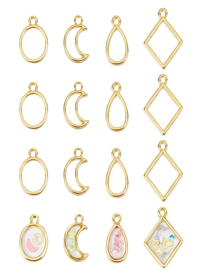 CHGCRAFT 48Pcs 4 Styles Golden Geometric Hollow Frame Charms Teardrop Round Square Moon Alloy Open Back Bezel Pendants for DIY UV Resin Pressed Flower Jewelry, Length 14-19mm - Image 1