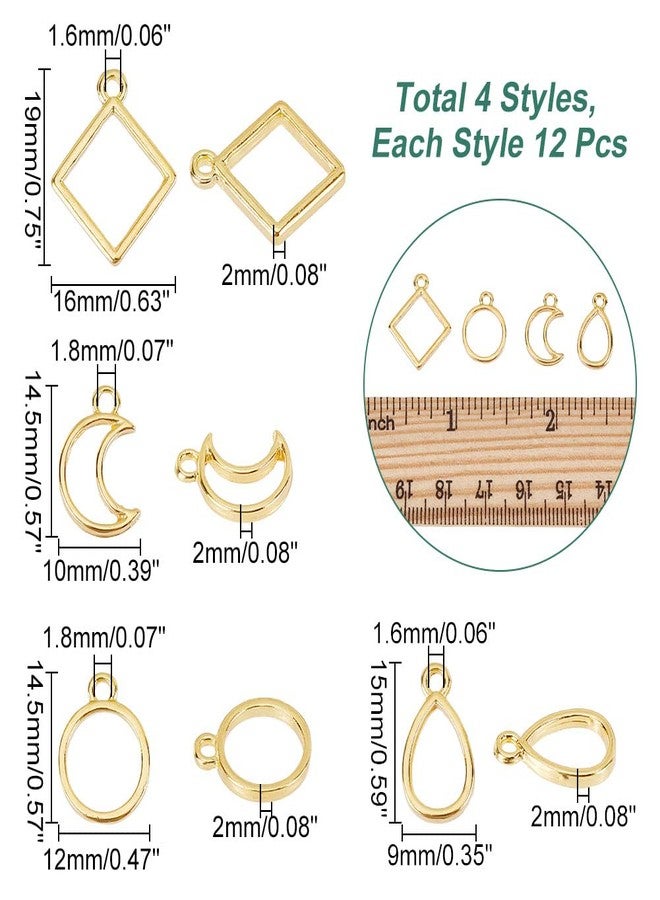 CHGCRAFT 48Pcs 4 Styles Golden Geometric Hollow Frame Charms Teardrop Round Square Moon Alloy Open Back Bezel Pendants for DIY UV Resin Pressed Flower Jewelry, Length 14-19mm - Image 2