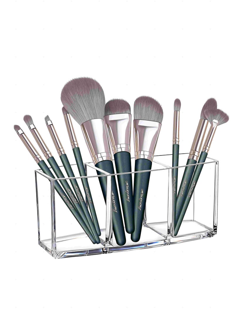 ORiTi منظم حامل فرش المكياج من الأكريليك الشفاف ذو 3 فتحات من أوريتي، حامل عرض محدد العيون، حل تخزين فرش مستحضرات التجميل من أجل خزانة الملابس والطاولة (حامل فرشاة 3 فتحات) - Image 1