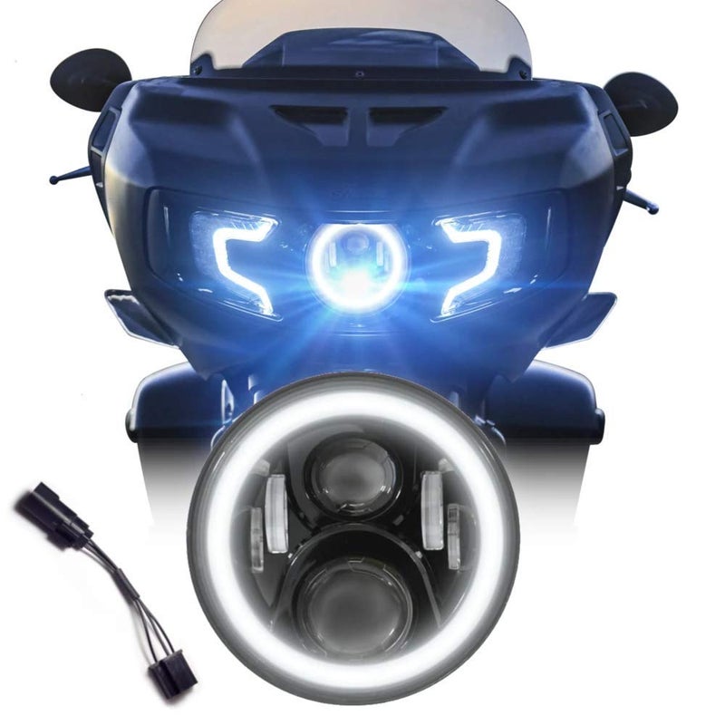 Eagle Lights Compatible with Indian Challenger Black Generation II LED Projection Headlight Kit with White Halo Ring DRL