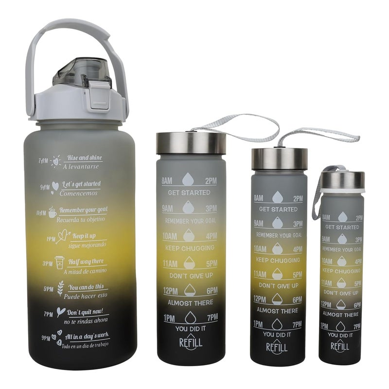 Schmick Set of 4 2 liters 800 ml 500 ml liters 280 ml water bottles for Girls Boys Gym Office School Home Leak Proof BPA Free Black_Grey_Yellow - Image 1