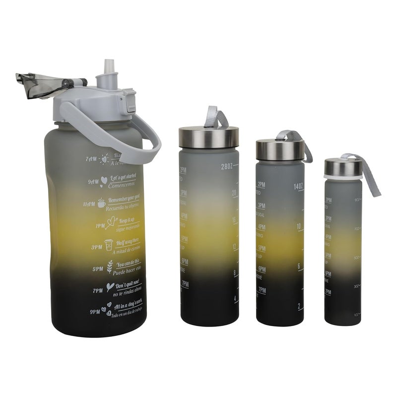 Schmick Set of 4 2 liters 800 ml 500 ml liters 280 ml water bottles for Girls Boys Gym Office School Home Leak Proof BPA Free Black_Grey_Yellow - Image 3