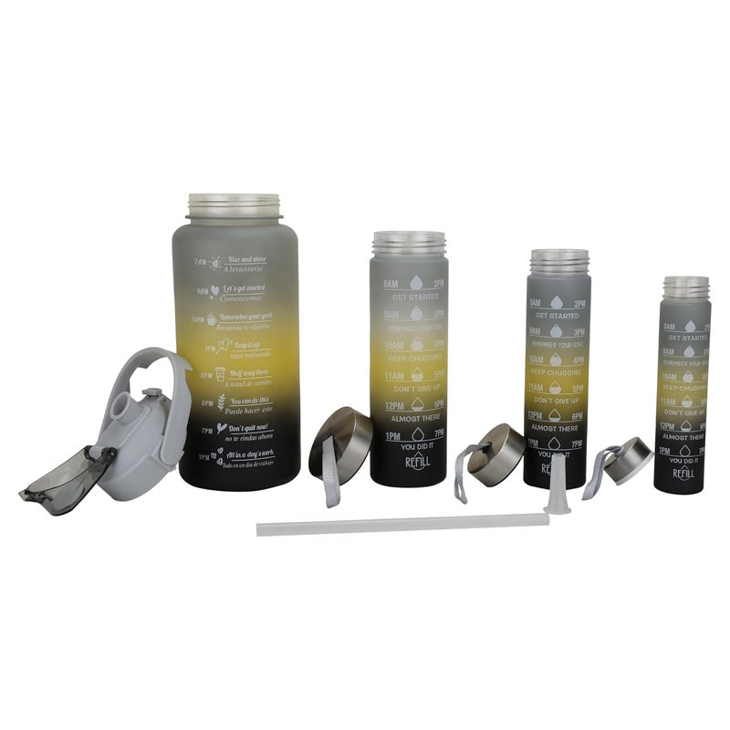 Schmick Set of 4 2 liters 800 ml 500 ml liters 280 ml water bottles for Girls Boys Gym Office School Home Leak Proof BPA Free Black_Grey_Yellow - Image 4