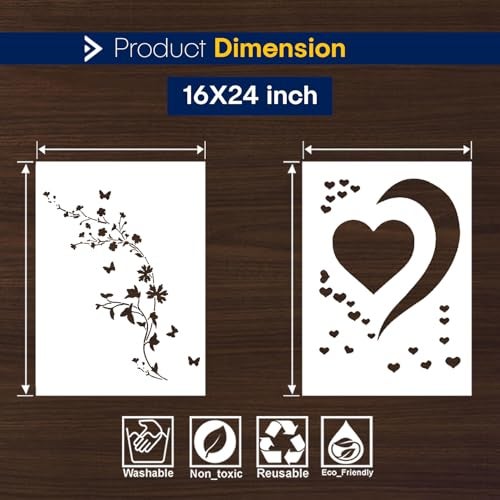 ARandNJ Combo Stencil for Wall Painting (Size:- 16X24 Inch) Theme:-Falling Heart & Floral Haze DIY Reusable Painting Design Suitable for Bedroom,Living Room Entrance (Pack of 2) - Image 2