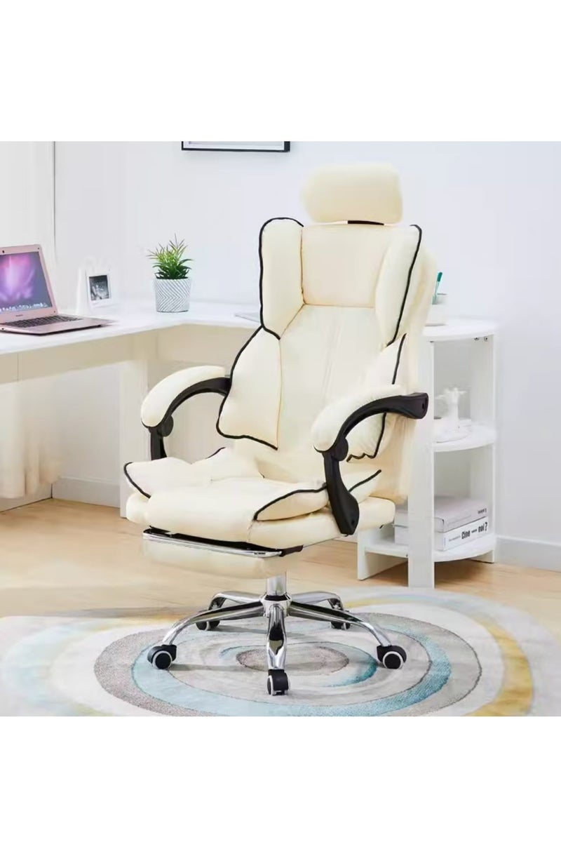 Generic Big and Tall Office Chair, High Back Leather Gaming Chair with Footrest, Executive Ergonomic Office Chair， Footrest, Swivel Base, Padded Armrests, and Rolling Wheels for Home Office, white Computer Chair - Image 1
