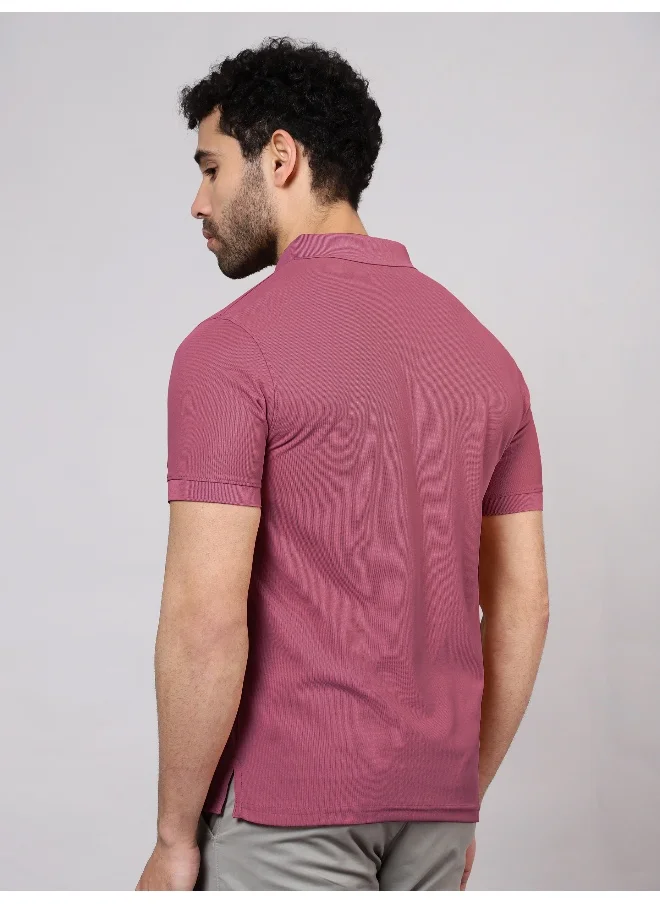 بيونغ Men's Regular Fit Half Sleeve Soild Casual Mauve Polo T-shirt