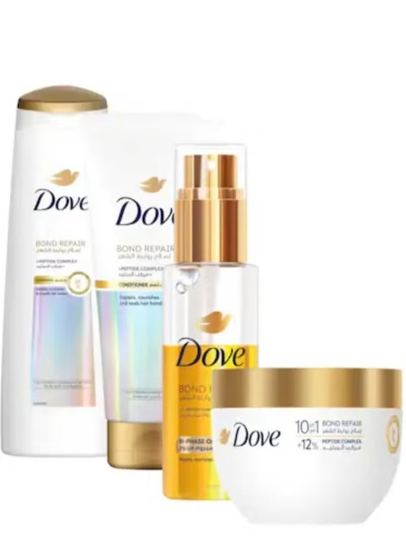 دوف بوند شامبو لإصلاح الشعر التالف والجاف، 350 ملل + بلسم 180 ملل + سيروم زيت 80 ملل + قناع شعر 265 ملل